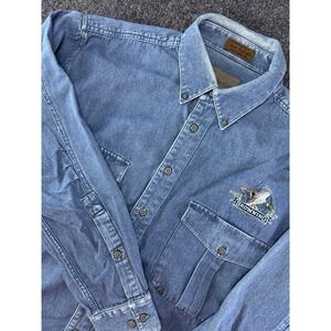 Vintage Browning Denim‎ Button Up Shirt Super Naturals Hunting Logo XL